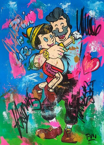 Fathers love ft Geppetto and Pinocchio van Carlos Pun, Schilderij te koop op Singulart