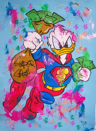 Super Cash ft. Donald Duck van Carlos Pun, Schilderij te koop op Singulart