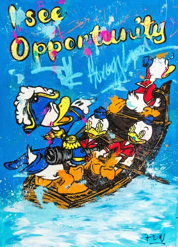 I see opportunity ft. Donald Duck and nephews di Carlos Pun, Pittura in vendita su Singulart