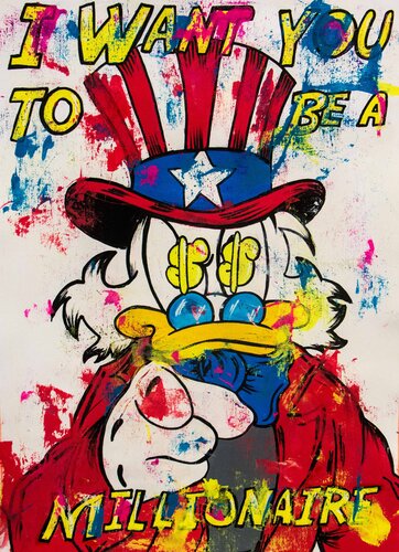 I want you to be millionaire ft. Scrooge Mc Duck di Carlos Pun, Pittura in vendita su Singulart