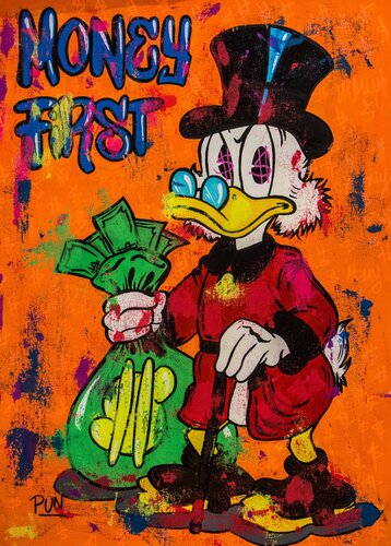 Money First ft. Scrooge Mc Duck di Carlos Pun, Pittura in vendita su Singulart