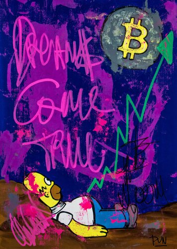 Relax and to the Moon ft. Homer simpson van Carlos Pun, Schilderij te koop op Singulart