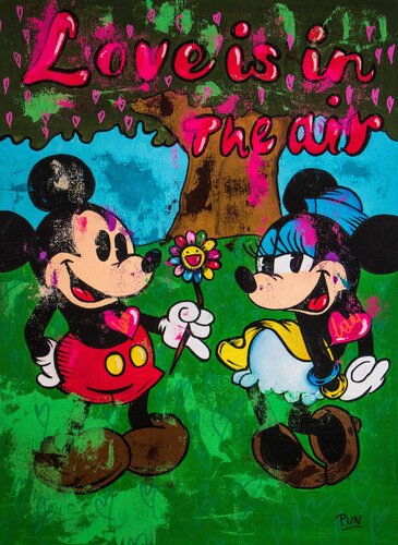 Mickey Mouse and Minnie Mouse in Love is in the Air di Carlos Pun, Pittura in vendita su Singulart