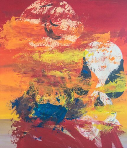 Snoopy and Charlie Abstract Sunset von Carlos Pun, Malerei kaufen auf Singulart