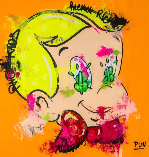 Richie Rich Dollar Eyes over Orange di Carlos Pun, Pittura in vendita su Singulart