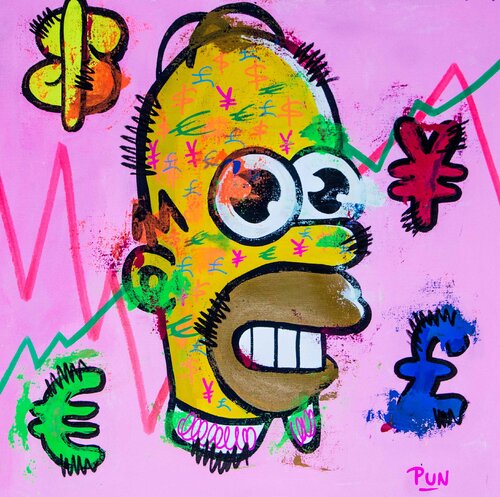 Mr. Money Sparkle - Homer Simpson di Carlos Pun, Pittura in vendita su Singulart