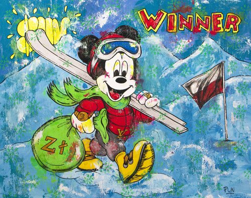 Poland Skii Winter Sports feat Mickey Mouse the Winner by Carlos Pun, 油畫 for Sale on Singulart
