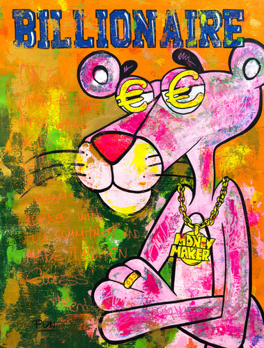 Pink Panther Euro Eyes - Billionaire pose von Carlos Pun, Malerei kaufen auf Singulart