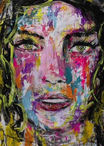 Eye dont lie - girl portrait series di Carlos Pun, Pittura in vendita su Singulart