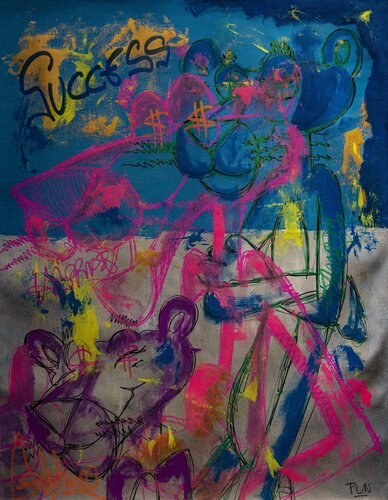 Happiness states of success ft. Pink Panther van Carlos Pun, Schilderij te koop op Singulart