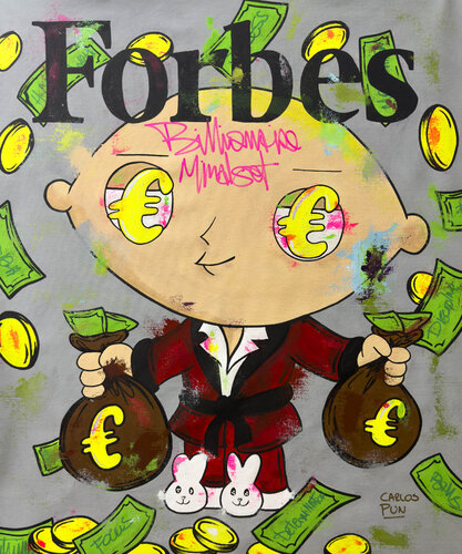 Billionaire mindset ft Stewie Griffin - Forbes magazine di Carlos Pun, Pittura in vendita su Singulart