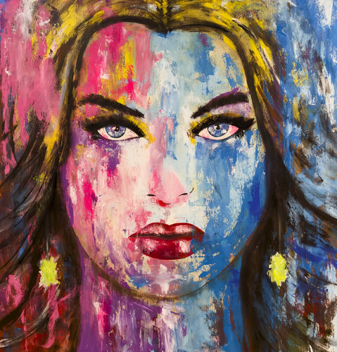 Eternal Beauty - European girl with blue eyes portrait di Carlos Pun, Pittura in vendita su Singulart