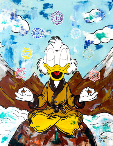 Scrooge Mcduck seeking Inner Peace , inner wealth - Meditation Series van Carlos Pun, Schilderij te koop op Singulart