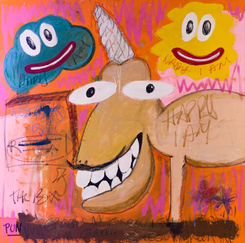 Happy I Am , the cloud , the Sun and the Unicorn van Carlos Pun, Schilderij te koop op Singulart