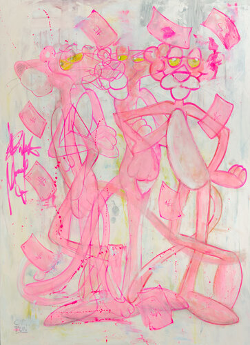 Pink Panther’s Money Dance -  Sketch series de Carlos Pun, Pintura a la venta en Singulart