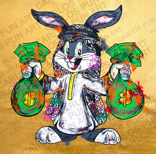 Arab Bugs Bunny money bags in dubai. di Carlos Pun, Pittura in vendita su Singulart