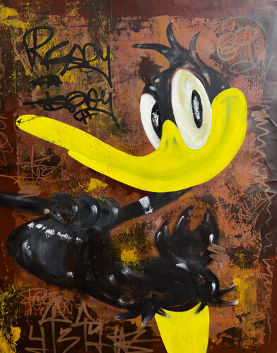 Ready for today! 434hz happy frequency Duffy Duck di Carlos Pun, Pittura in vendita su Singulart