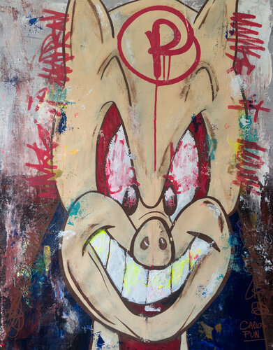Make it happen ft porky pig pop art de Carlos Pun, Pintura a la venta en Singulart