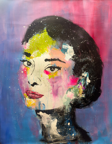 Audrey Hepburn e-motion-s portrait van Carlos Pun, Schilderij te koop op Singulart