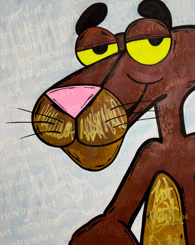 Afro Pink Millionaire Panther van Carlos Pun, Schilderij te koop op Singulart