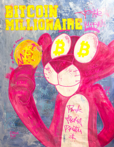 Bitcoin Millionaire ft. Pink Panther Bitcoin pose van Carlos Pun, Schilderij te koop op Singulart