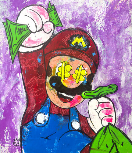 Super Cash Bros feat Mario Bros van Carlos Pun, Schilderij te koop op Singulart