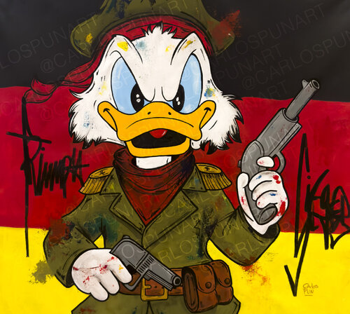 Dagobert Military Germany flag Scrooge mcduck van Carlos Pun, Schilderij te koop op Singulart