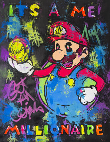 its a me a millionaire feat mario brothers in pop art style van Carlos Pun, Schilderij te koop op Singulart