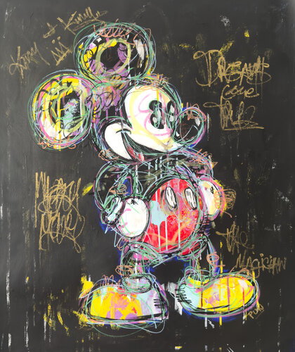 Mickey Mouse Scribble on back background van Carlos Pun, Schilderij te koop op Singulart