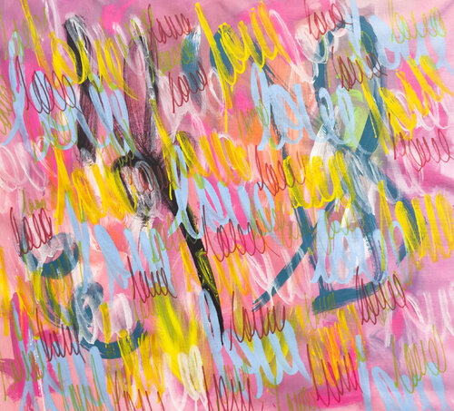 love for lovers - abstract over pink van Carlos Pun, Schilderij te koop op Singulart