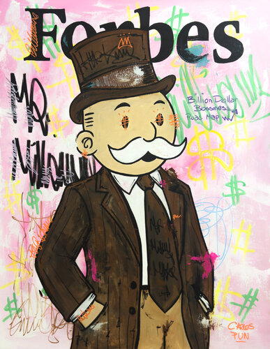 the billion dollar road map forbes magazine feat monopoly man von Carlos Pun, Malerei kaufen auf Singulart