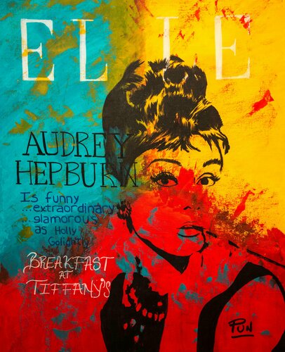 Audrey Hepburn Magazine Portrait van Carlos Pun, Schilderij te koop op Singulart