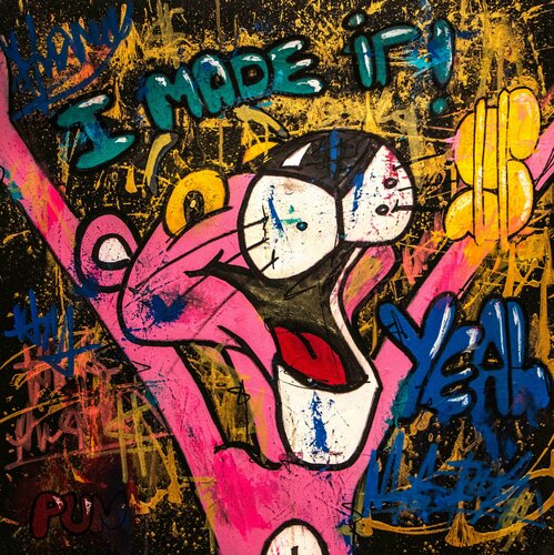 I made it! ft. Pink Panther van Carlos Pun, Schilderij te koop op Singulart