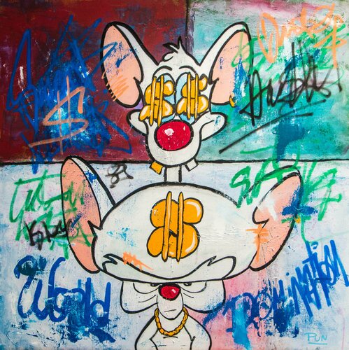 World Domination ft. Pink and the Brain van Carlos Pun, Schilderij te koop op Singulart