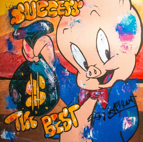 The Best ft Porky Pig van Carlos Pun, Schilderij te koop op Singulart
