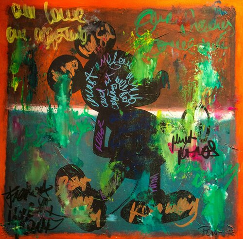 Mickey Silhouette with horizon van Carlos Pun, Schilderij te koop op Singulart