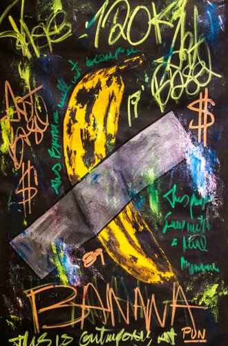 Art Basel Banana "The Comedian" in Acrylic Painting that will not Decompose von Carlos Pun, Malerei kaufen auf Singulart