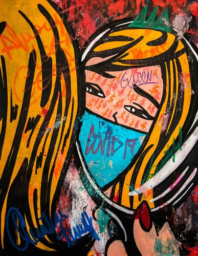 The Girl of the Mirror (covid times) by Carlos Pun, 회화 for Sale on Singulart