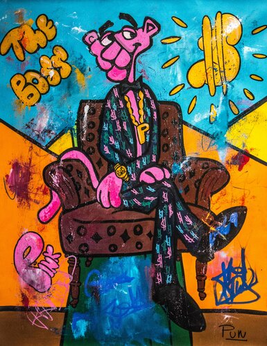 The Boss ft. Pink Panther van Carlos Pun, Schilderij te koop op Singulart