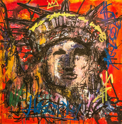 Statue of Liberty in Red Abstract Background Carlos Pun