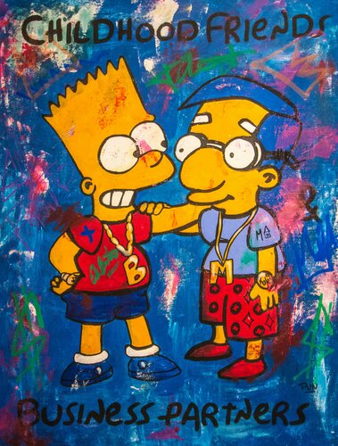 Friends and business partners ft. Bart Simpson van Carlos Pun, Schilderij te koop op Singulart