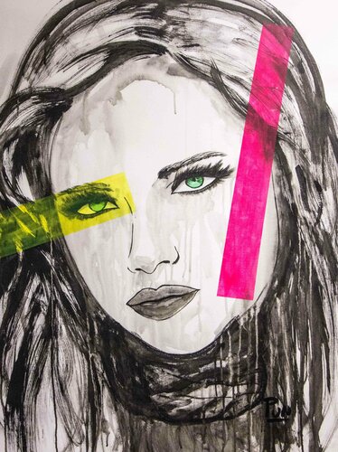 Girl Portrait Untitled 106 - Faces Series van Carlos Pun, Schilderij te koop op Singulart