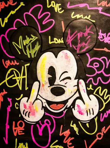 Neon Love Mickey Mouse F.U. Series van Carlos Pun, Schilderij te koop op Singulart