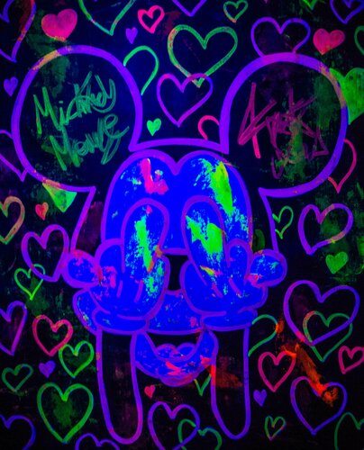 Neon Hearts Mickey Mouse F.U. Series van Carlos Pun, Schilderij te koop op Singulart