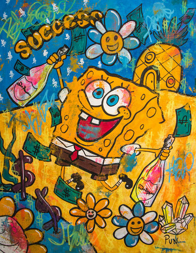 Success from the bottom of the sea ft. Bob Sponge Square Pants van Carlos Pun, Schilderij te koop op Singulart