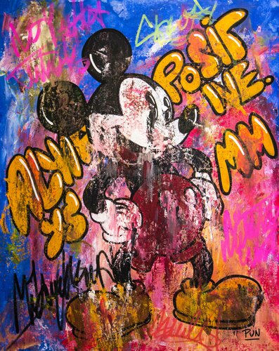 No matter what.. Always Positive ft. Mickey Mouse van Carlos Pun, Schilderij te koop op Singulart