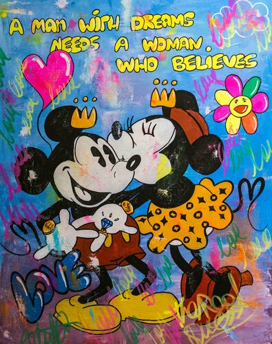 Custom Order Micky Mouse and Minie (Sold) van Carlos Pun, Schilderij te koop op Singulart