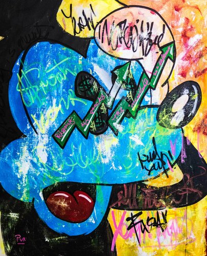Oh my God! My Stocks Rising ft. Mickey Mouse di Carlos Pun, Pittura in vendita su Singulart