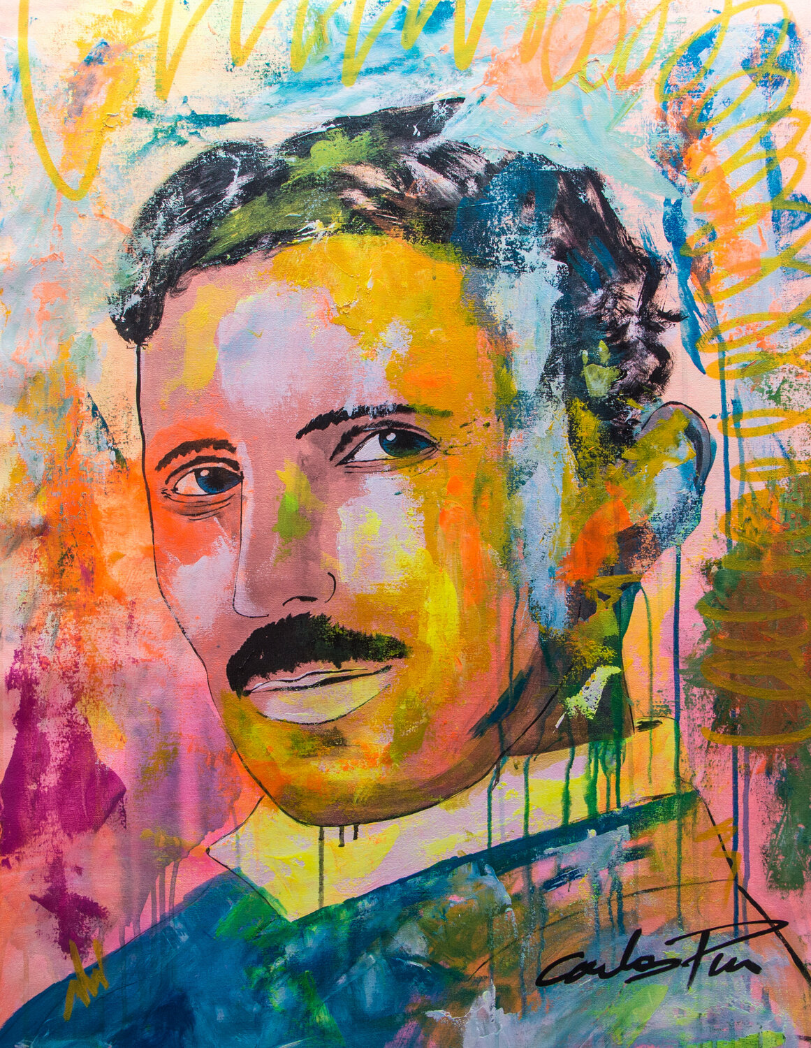 Nikola Tesla Portrait by Carlos Pun Carlos Pun Originalgemälde zu verkaufen