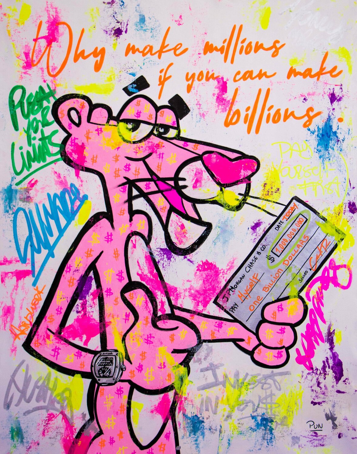 Pay Yourself First ft. Pink Panther Street Art Carlos Pun Originalgemälde zu verkaufen